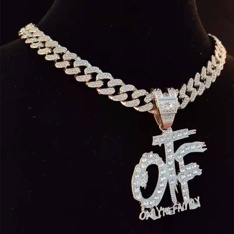 OTF Pendant Necklace with 13mm Miami Cuban Chain Iced Out –